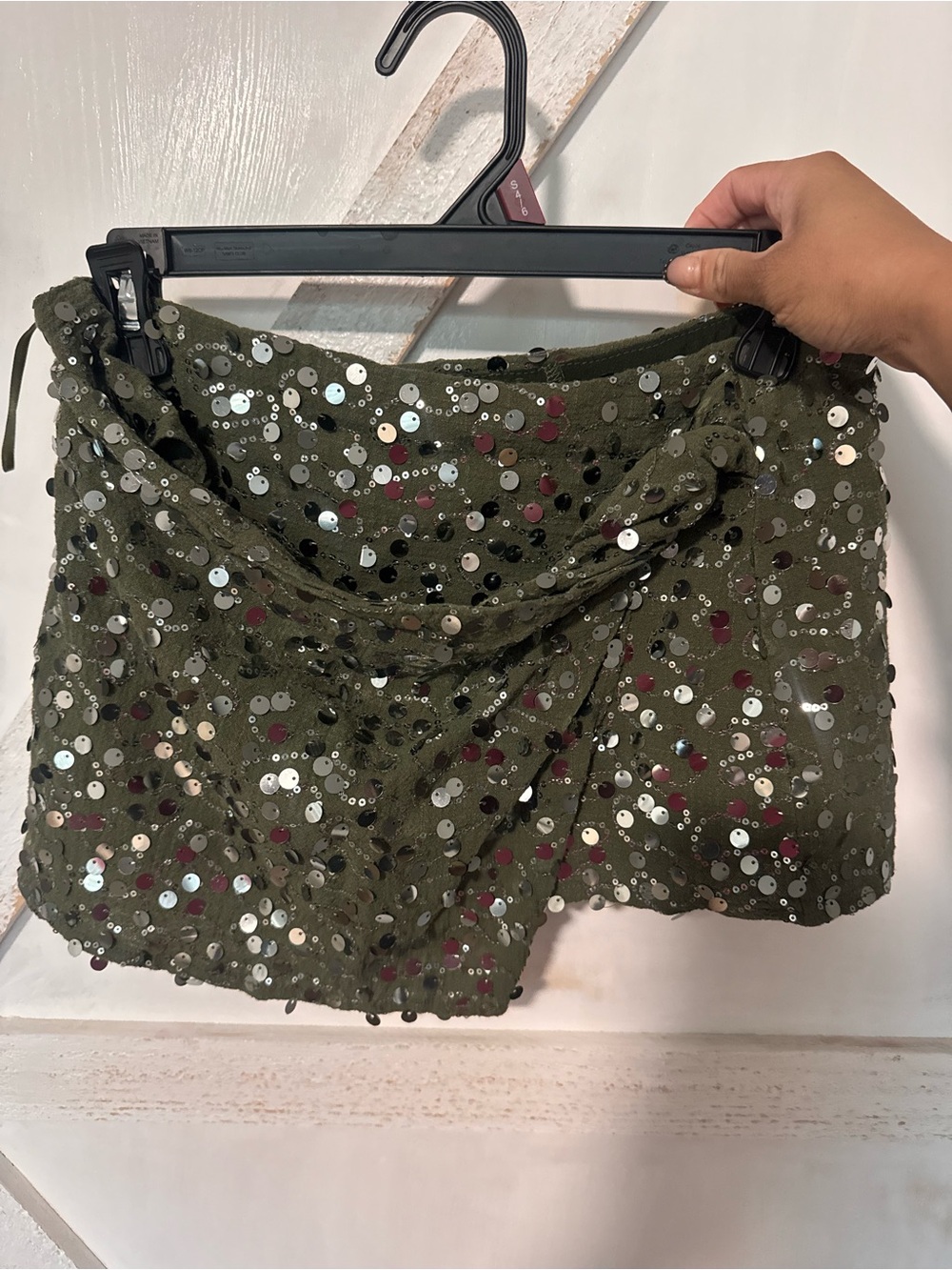 Olive Sequin Mini Skirt - Women